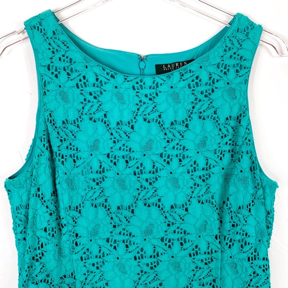 RALPH LAUREN Teal Turquoise Lace Sheath Dress 12P - Picture 2 of 7
